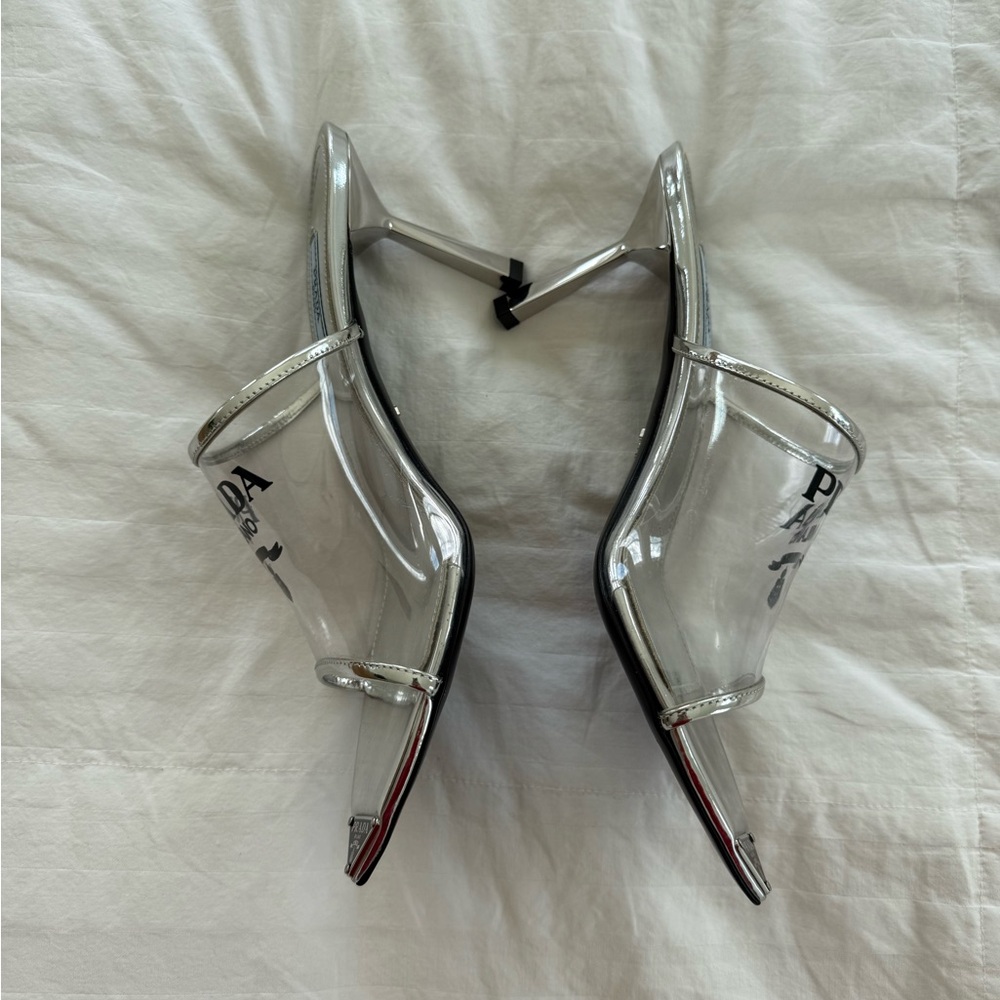 Prada Silver Mules with Transparent Upper - Picture 2 of 7